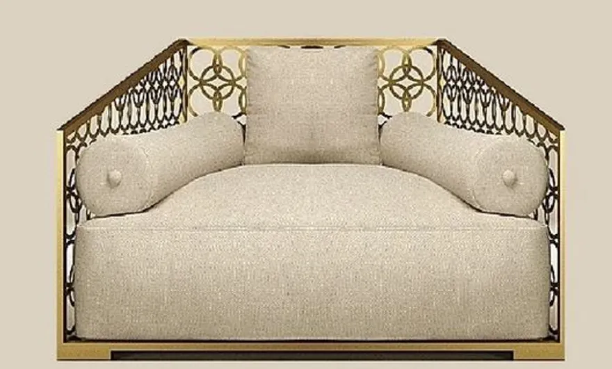 Casa Padrino Luxus Sessel Elfenbeinfarben / Champagner-Gold 135 x 109 cm - Handgefertigter Sessel mit Kissen - Wohnzimmer Sessel - Garten Sessel - Terrassen Sessel - Hotel Möbel - Luxus Qualität
