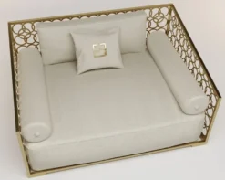 Casa Padrino Luxus Sessel Elfenbeinfarben / Champagner-Gold 135 x 109 cm - Handgefertigter Sessel mit Kissen - Wohnzimmer Sessel - Garten Sessel - Terrassen Sessel - Hotel Möbel - Luxus Qualität