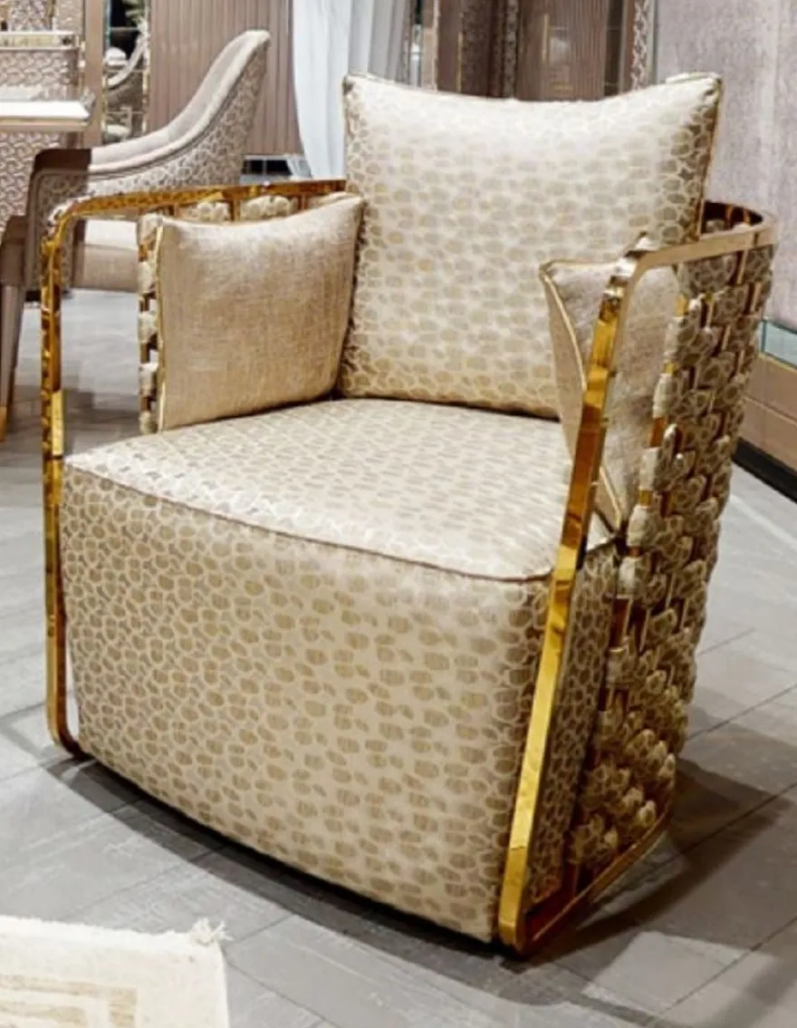Casa Padrino Luxus Sessel Gold Muster / Gold - Edler Wohnzimmer & Hotel Sessel - Wohnzimmer & Hotel Möbel - Luxus Qualität