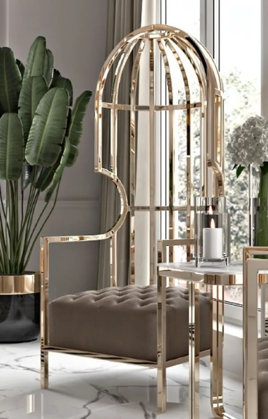 Casa Padrino Luxus Sessel Grau / Gold 78 x 78 x H. 156 cm - Wohnzimmer Sessel - Hotel Sessel - Wohnzimmer Möbel - Hotel Möbel - Luxus Möbel