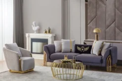 Casa Padrino Luxus Sessel Grau / Gold 87 x 83 x H. 75 cm - Wohnzimmer Sessel - Hotel Sessel - Wohnzimmer Möbel - Hotel Möbel - Luxus Möbel - Wohnzimmer Einrichtung - Luxus Einrichtung