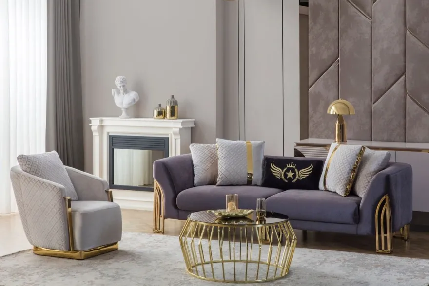 Casa Padrino Luxus Sessel Grau / Gold 87 x 83 x H. 75 cm - Wohnzimmer Sessel - Hotel Sessel - Wohnzimmer Möbel - Hotel Möbel - Luxus Möbel - Wohnzimmer Einrichtung - Luxus Einrichtung