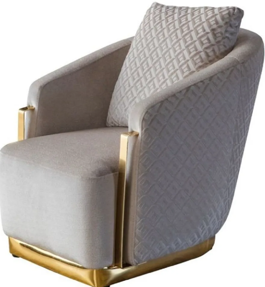 Casa Padrino Luxus Sessel Grau / Gold 87 x 83 x H. 75 cm - Wohnzimmer Sessel - Hotel Sessel - Wohnzimmer Möbel - Hotel Möbel - Luxus Möbel - Wohnzimmer Einrichtung - Luxus Einrichtung