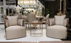 Casa Padrino Luxus Sessel Grau / Gold - Wohnzimmer Sessel - Hotel Sessel - Wohnzimmer Möbel - Hotel Möbel - Luxus Möbel