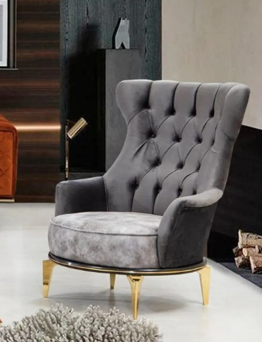 Casa Padrino Luxus Sessel Grau / Gold 75 x 90 x H. 95 cm - Moderner Wohnzimmer Sessel - Wohnzimmer Möbel