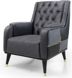 Casa Padrino Luxus Sessel Grau / Schwarz / Gold 82 x 89 x H. 91 cm - Moderner Wohnzimmer Sessel - Wohnzimmer Möbel