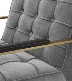 Casa Padrino Luxus Sessel Grau / Messingfarben / Schwarz 70,5 x 80,5 x H. 75 cm - Wohnzimmer Sessel mit Edelstahl Gestell - Luxus Wohnzimmer Möbel