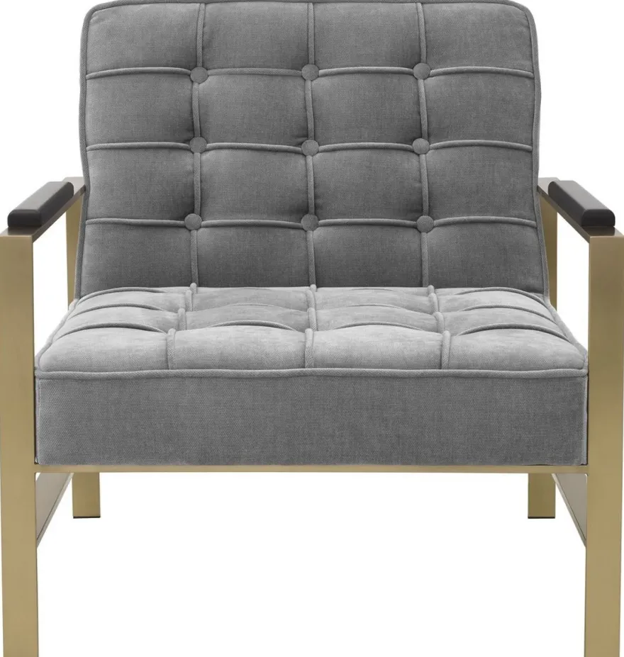 Casa Padrino Luxus Sessel Grau / Messingfarben / Schwarz 70,5 x 80,5 x H. 75 cm - Wohnzimmer Sessel mit Edelstahl Gestell - Luxus Wohnzimmer Möbel