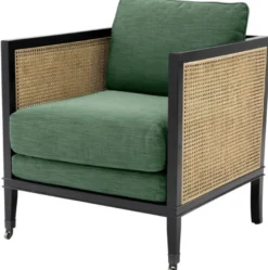 Casa Padrino Luxus Sessel Grün / Schwarz / Naturfarben 71 x 68,5 x H. 84 cm - Hotel Möbel