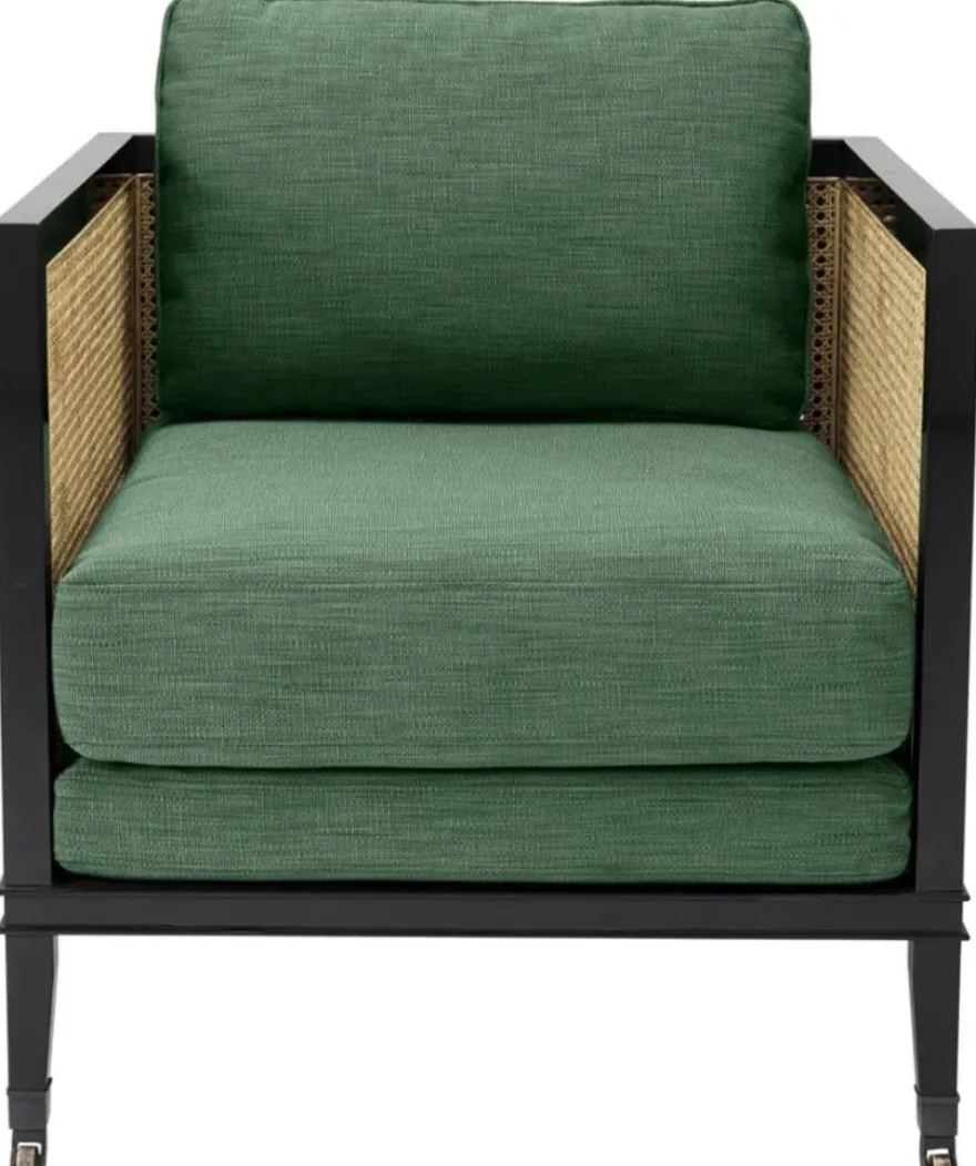 Casa Padrino Luxus Sessel Grün / Schwarz / Naturfarben 71 x 68,5 x H. 84 cm - Hotel Möbel