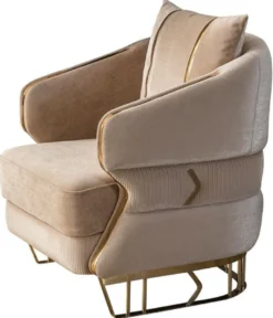 Casa Padrino Luxus Sessel Hellbraun / Gold 87 x 83 x H. 75 cm - Wohnzimmer Sessel - Hotel Sessel - Wohnzimmer Möbel - Hotel Möbel - Luxus Möbel - Wohnzimmer Einrichtung - Luxus Einrichtung