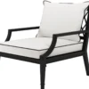 Casa Padrino Luxus Sessel mit Kissen Mattschwarz / Weiß 68,5 x 80 x H. 79 cm - Sessel aus hochwertigen strapazierbarem Aluminium - Wohnzimmermöbel - Gartenmöbel - Gastronomie Möbel
