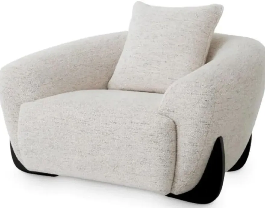Casa Padrino Luxus Sessel mit Kissen Cremeweiß / Schwarz 126 cm