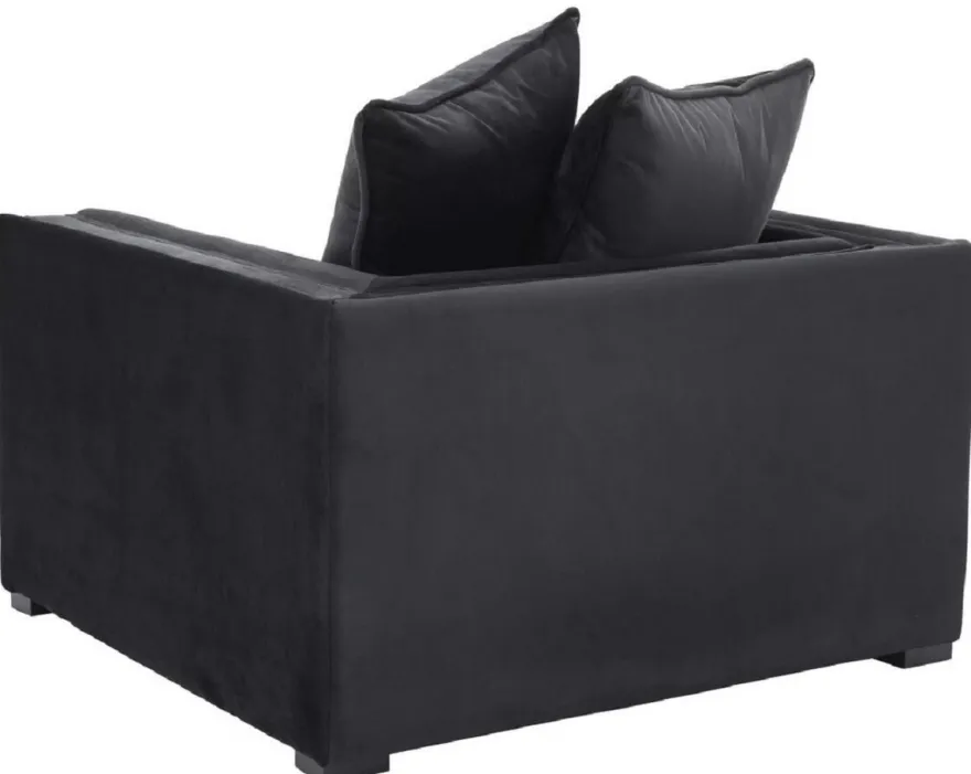 Casa Padrino Luxus Sessel mit 2 Kissen Schwarz 112 x 106 x H. 83 cm - Wohnzimmer Sessel - Hotel Sessel - Wohnzimmer Möbel - Hotel Möbel - Luxus Möbel - Wohnzimmer Einrichtung - Luxus Einrichtung