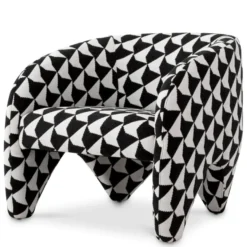 Casa Padrino Luxus Sessel mit Muster Schwarz / Weiß 78 x 78 x H. 72 cm - Luxus Möbel