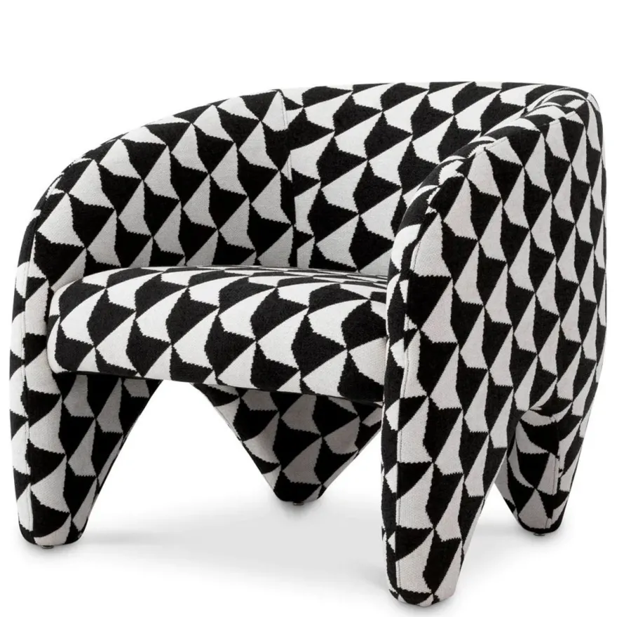 Casa Padrino Luxus Sessel mit Muster Schwarz / Weiß 78 x 78 x H. 72 cm - Luxus Möbel