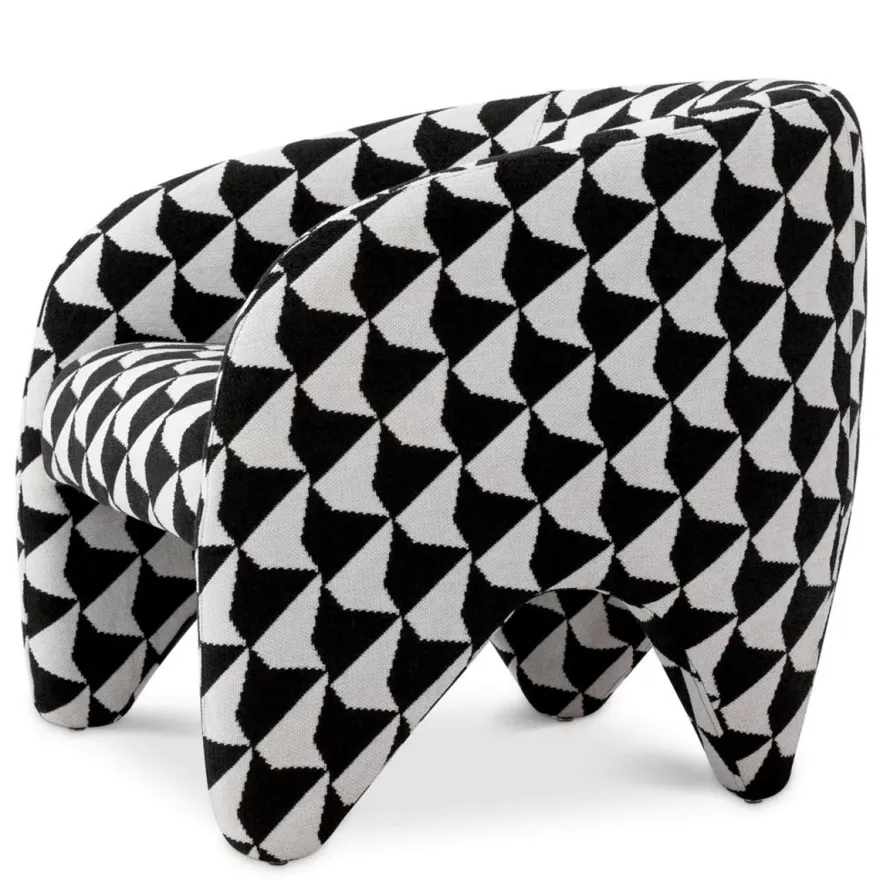 Casa Padrino Luxus Sessel mit Muster Schwarz / Weiß 78 x 78 x H. 72 cm - Luxus Möbel