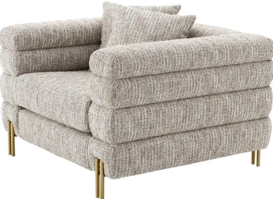 Casa Padrino Luxus Sessel mit Kissen Beige / Messingfarben 112 x 97 x H. 69 cm - Wohnzimmer Sessel - Hotel Sessel - Luxus Möbel