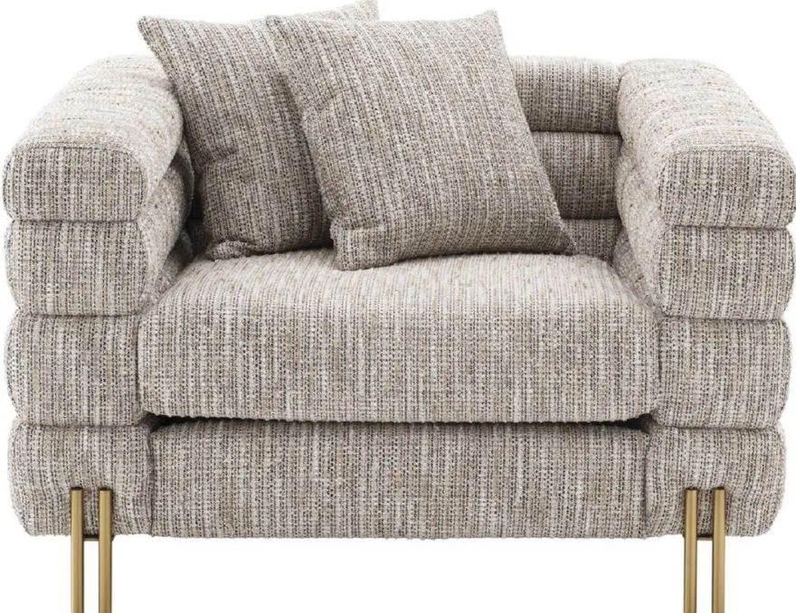 Casa Padrino Luxus Sessel mit Kissen Beige / Messingfarben 112 x 97 x H. 69 cm - Wohnzimmer Sessel - Hotel Sessel - Luxus Möbel