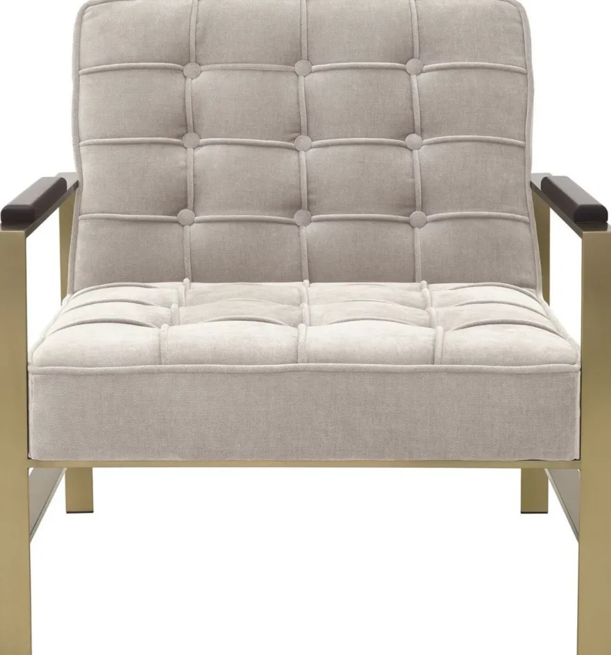Casa Padrino Luxus Sessel Sandfarben / Messing / Schwarz 70,5 x 80,5 x H. 75 cm - Wohnzimmer Sessel mit Edelstahl Gestell - Luxus Wohnzimmer Möbel