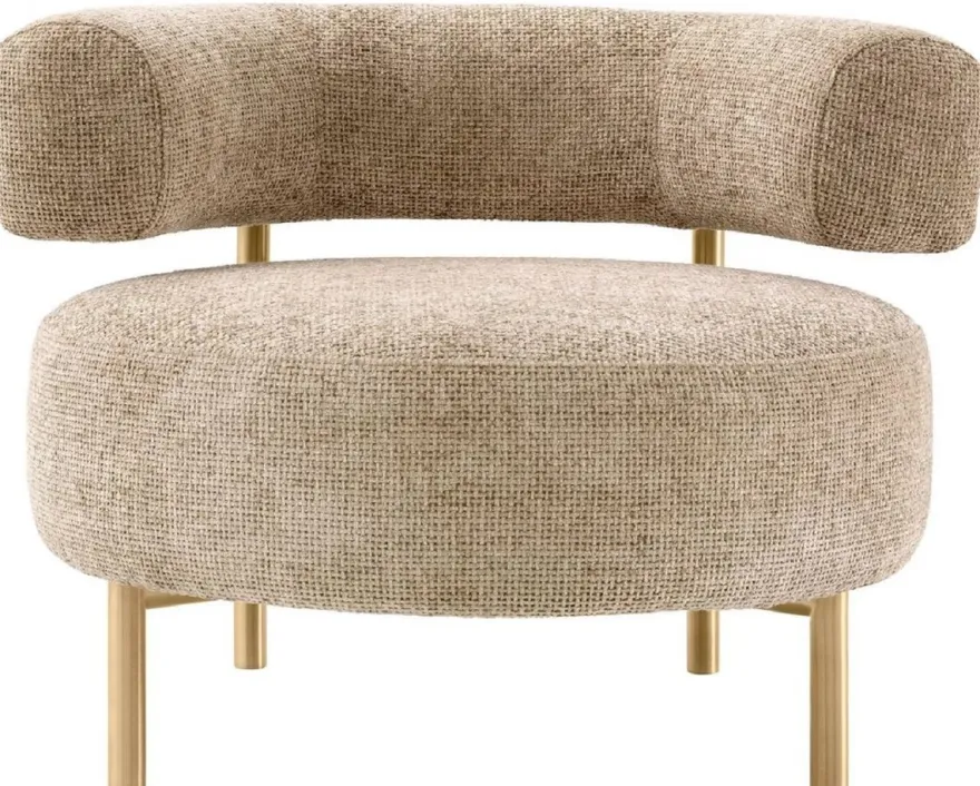 Casa Padrino Luxus Sessel Sandfarben / Messing 85 x 80 x H. 65 cm - Wohnzimmer Sessel - Hotel Sessel - Wohnzimmer Möbel - Luxus Möbel - Wohnzimmer Einrichtung - Luxus Einrichtung - Möbel Luxus