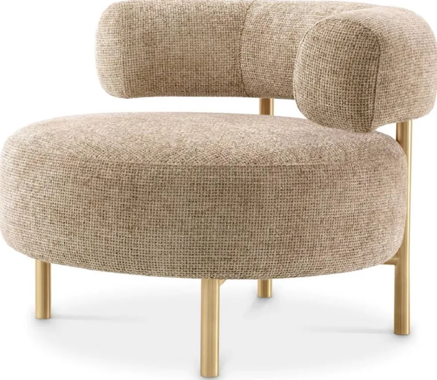 Casa Padrino Luxus Sessel Sandfarben / Messing 85 x 80 x H. 65 cm - Wohnzimmer Sessel - Hotel Sessel - Wohnzimmer Möbel - Luxus Möbel - Wohnzimmer Einrichtung - Luxus Einrichtung - Möbel Luxus