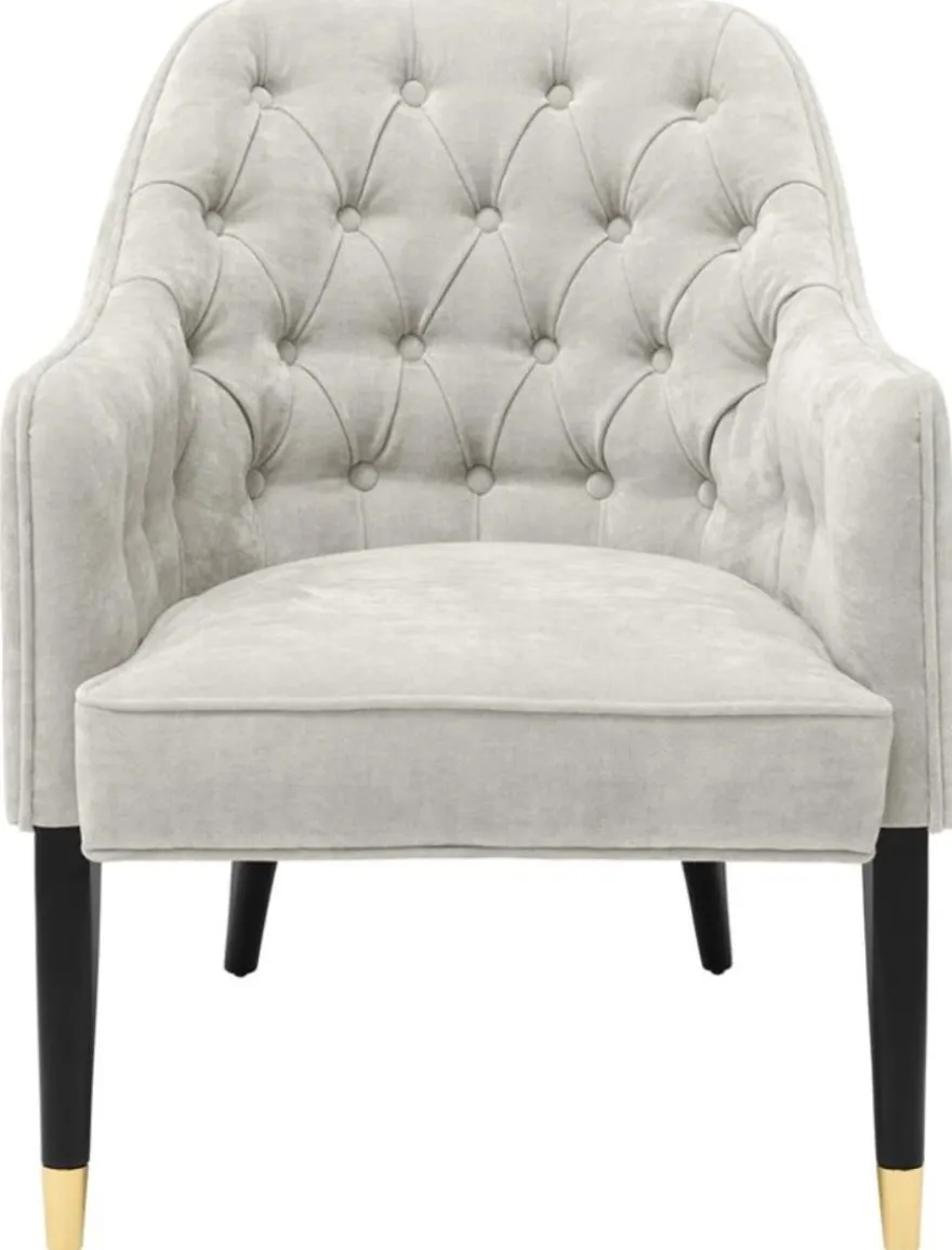 Casa Padrino Luxus Sessel Sandfarben / Schwarz / Gold 65 x 80 x H. 88 cm - Chesterfield Möbel
