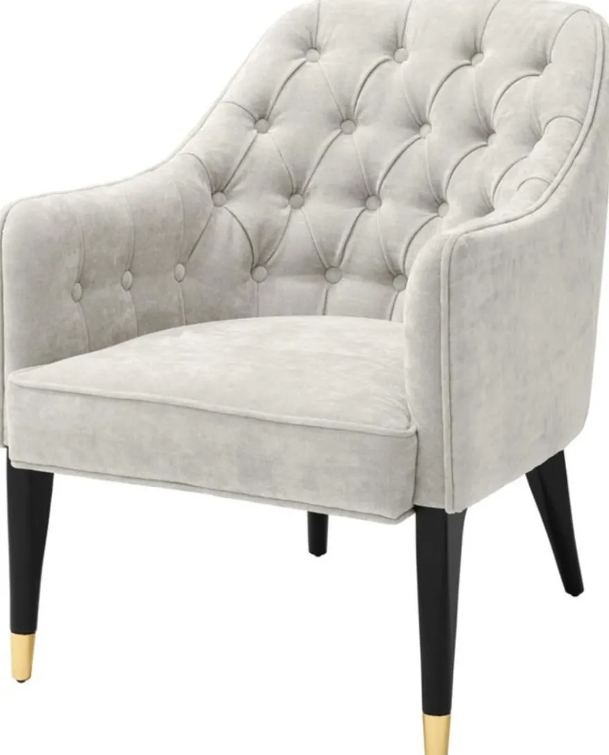Casa Padrino Luxus Sessel Sandfarben / Schwarz / Gold 65 x 80 x H. 88 cm - Chesterfield Möbel