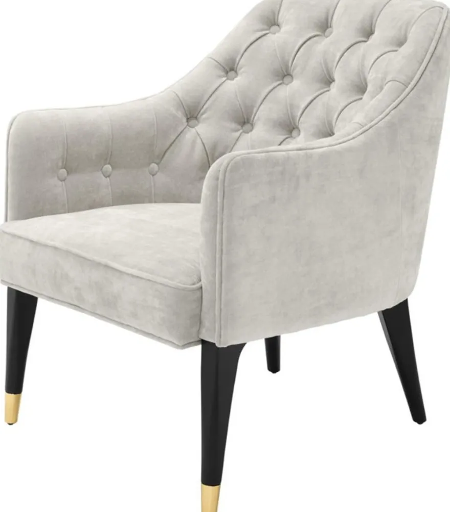 Casa Padrino Luxus Sessel Sandfarben / Schwarz / Gold 65 x 80 x H. 88 cm - Chesterfield Möbel