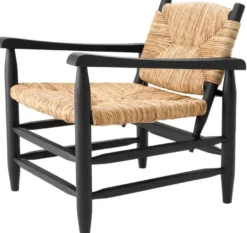 Casa Padrino Luxus Sessel Schwarz / Naturfarben 60,5 x 74 x H. 71 cm - Wohnzimmer Sessel - Hotel Sessel - Wohnzimmer Möbel - Luxus Möbel - Wohnzimmer Einrichtung - Luxus Einrichtung - Möbel Luxus