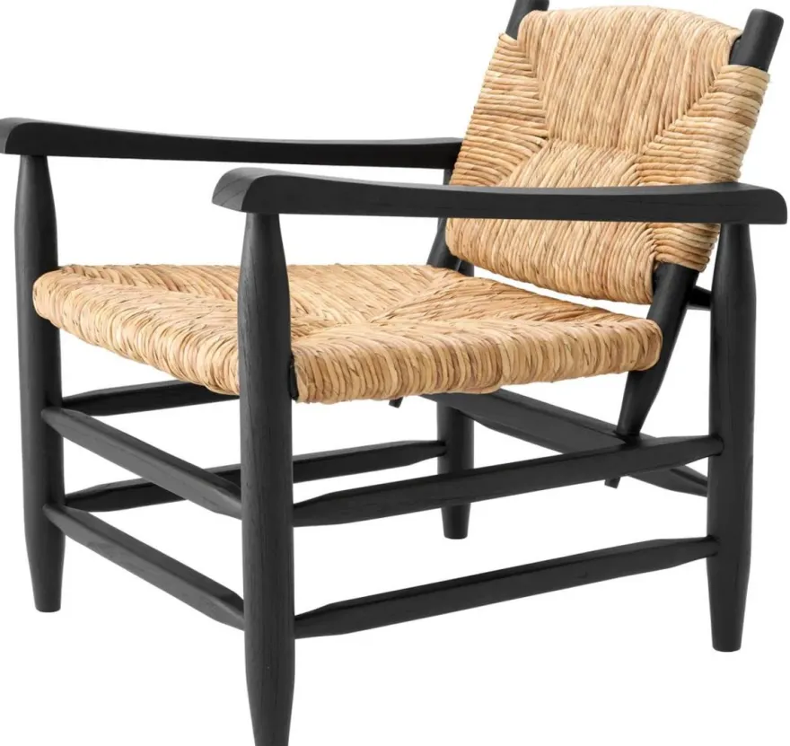 Casa Padrino Luxus Sessel Schwarz / Naturfarben 60,5 x 74 x H. 71 cm - Wohnzimmer Sessel - Hotel Sessel - Wohnzimmer Möbel - Luxus Möbel - Wohnzimmer Einrichtung - Luxus Einrichtung - Möbel Luxus