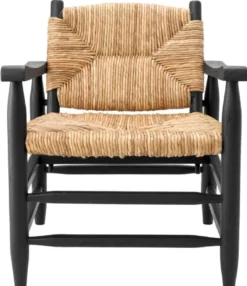 Casa Padrino Luxus Sessel Schwarz / Naturfarben 60,5 x 74 x H. 71 cm - Wohnzimmer Sessel - Hotel Sessel - Wohnzimmer Möbel - Luxus Möbel - Wohnzimmer Einrichtung - Luxus Einrichtung - Möbel Luxus