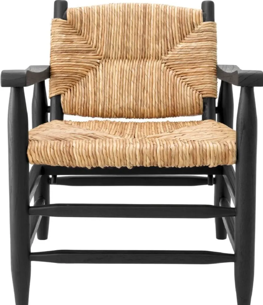 Casa Padrino Luxus Sessel Schwarz / Naturfarben 60,5 x 74 x H. 71 cm - Wohnzimmer Sessel - Hotel Sessel - Wohnzimmer Möbel - Luxus Möbel - Wohnzimmer Einrichtung - Luxus Einrichtung - Möbel Luxus