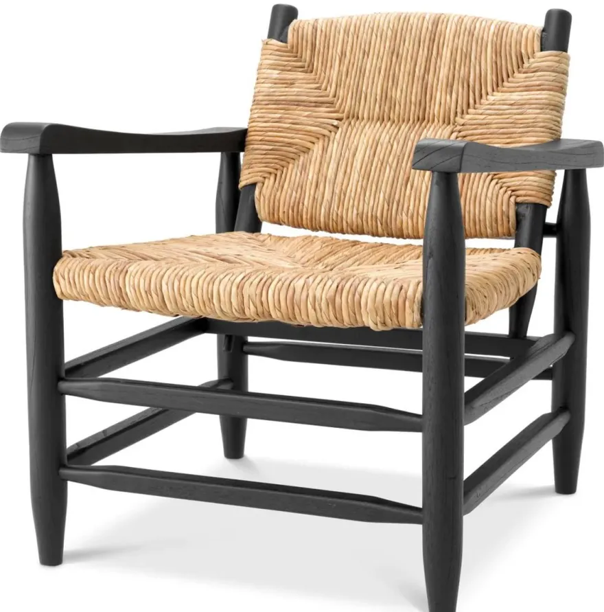 Casa Padrino Luxus Sessel Schwarz / Naturfarben 60,5 x 74 x H. 71 cm - Wohnzimmer Sessel - Hotel Sessel - Wohnzimmer Möbel - Luxus Möbel - Wohnzimmer Einrichtung - Luxus Einrichtung - Möbel Luxus