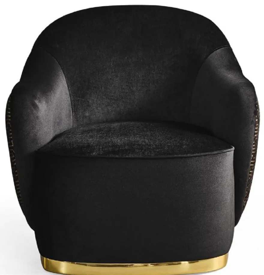 Casa Padrino Luxus Sessel Schwarz / Gold 85 x 80 x H. 85 cm - Wohnzimmer Sessel - Hotel Sessel - Wohnzimmer Möbel - Luxus Möbel - Wohnzimmer Einrichtung - Luxus Einrichtung - Möbel Luxus