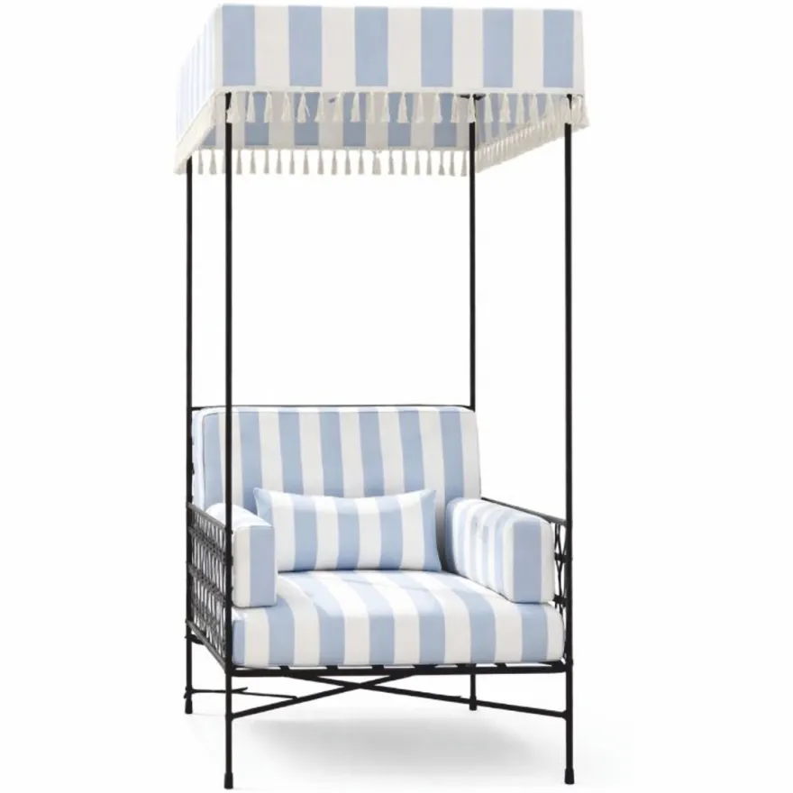 Casa Padrino Luxus Sessel Schwarz / Hellblau / Weiß H. 200 cm - Hotel & Garten Sessel
