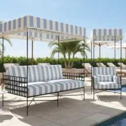Casa Padrino Luxus Sessel Schwarz / Hellblau / Weiß H. 200 cm - Hotel & Garten Sessel