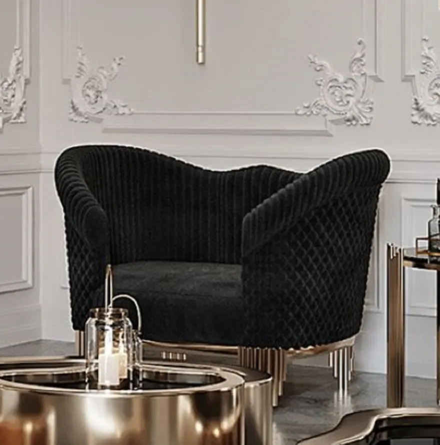Casa Padrino Luxus Sessel Schwarz / Gold 120 x 88 x H. 88 cm - Moderner Wohnzimmer Sessel - Wohnzimmer & Hotel Möbel - Luxus Kollektion