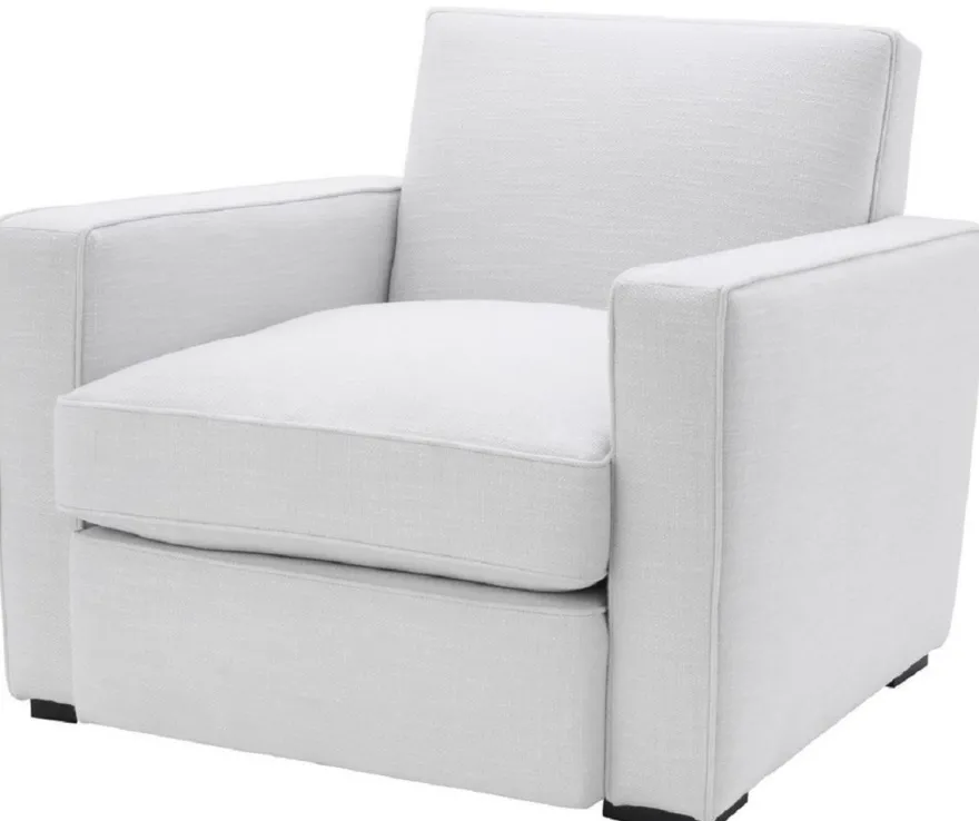 Casa Padrino Luxus Sessel Weiß / Schwarz 95 x 103,5 x H. 82 cm - Edler Wohnzimmer Sessel - Luxus Qualität
