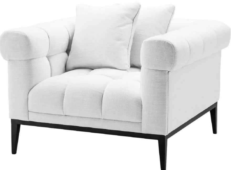 Casa Padrino Luxus Sessel Weiß / Schwarz 102 x 98 x H. 69 cm - Wohnzimmer Sessel mit 2 Kissen - Wohnzimmer Möbel - Luxus Möbel