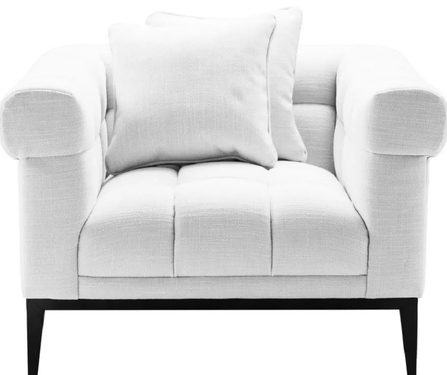 Casa Padrino Luxus Sessel Weiß / Schwarz 102 x 98 x H. 69 cm - Wohnzimmer Sessel mit 2 Kissen - Wohnzimmer Möbel - Luxus Möbel