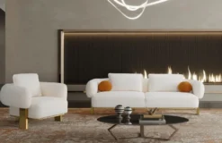 Casa Padrino Luxus Sessel Weiß / Messing 115 x 110 x H. 75 cm - Wohnzimmer Sessel - Hotel Sessel - Wohnzimmer Möbel - Hotel Möbel - Luxus Möbel - Luxus Einrichtung