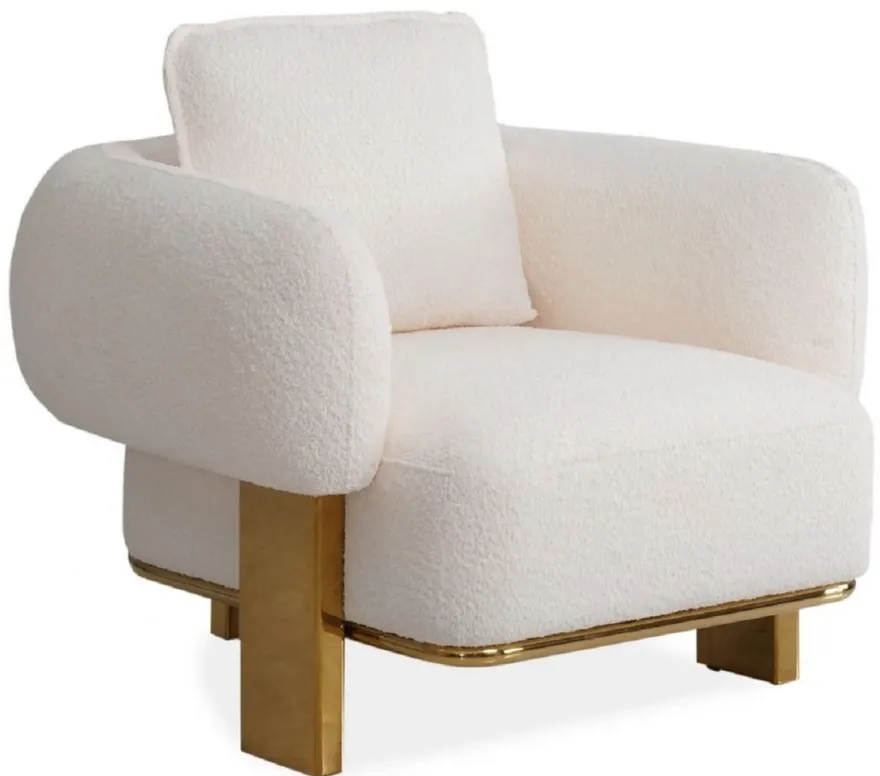 Casa Padrino Luxus Sessel Weiß / Messing 115 x 110 x H. 75 cm - Wohnzimmer Sessel - Hotel Sessel - Wohnzimmer Möbel - Hotel Möbel - Luxus Möbel - Luxus Einrichtung