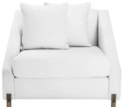 Casa Padrino Luxus Sessel Weiß / Messingfarben 88 x 94 x H. 73 cm - Wohnzimmer Sessel mit 2 Kissen - Luxus Möbel