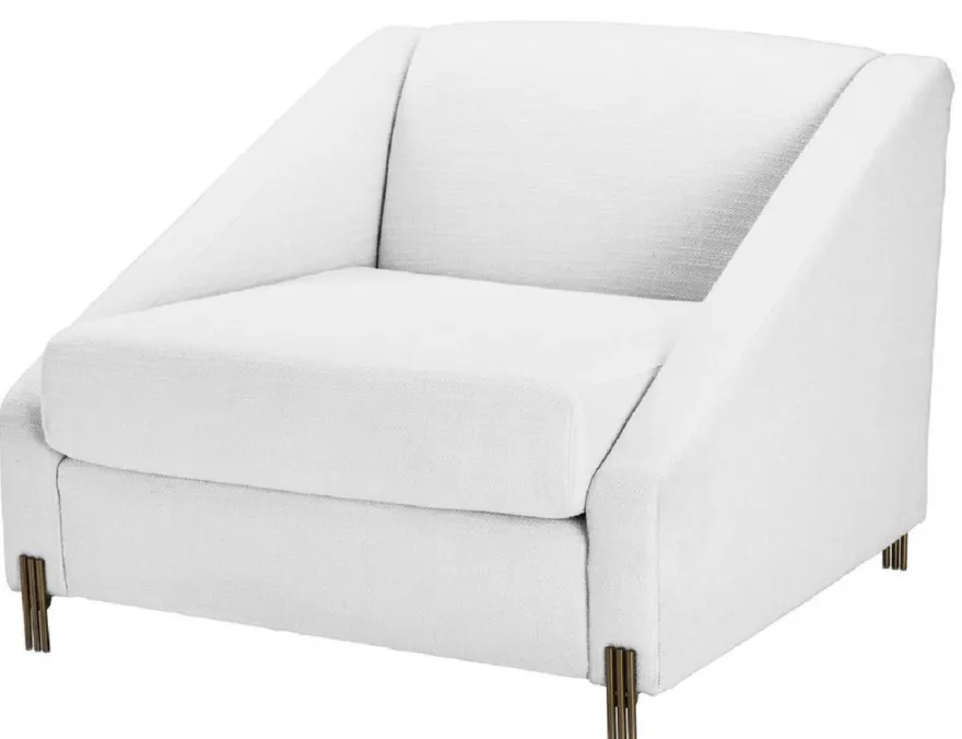 Casa Padrino Luxus Sessel Weiß / Messingfarben 88 x 94 x H. 73 cm - Wohnzimmer Sessel mit 2 Kissen - Luxus Möbel