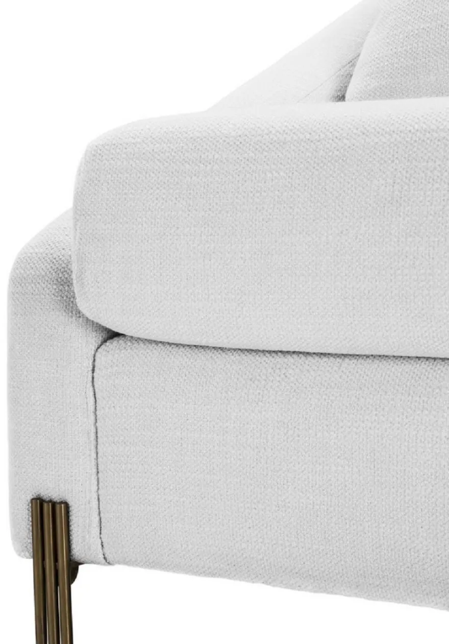 Casa Padrino Luxus Sessel Weiß / Messingfarben 88 x 94 x H. 73 cm - Wohnzimmer Sessel mit 2 Kissen - Luxus Möbel