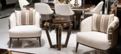 Casa Padrino Luxus Sessel Weiß / Grau / Braun - Wohnzimmer Sessel - Hotel Sessel - Wohnzimmer Möbel - Hotel Möbel - Luxus Möbel