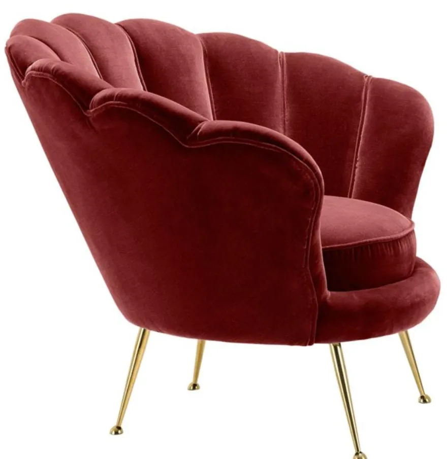 Casa Padrino Luxus Sessel Weinrot / Messing 96,5 x 79 x H. 78 cm - Designer Hotel Möbel