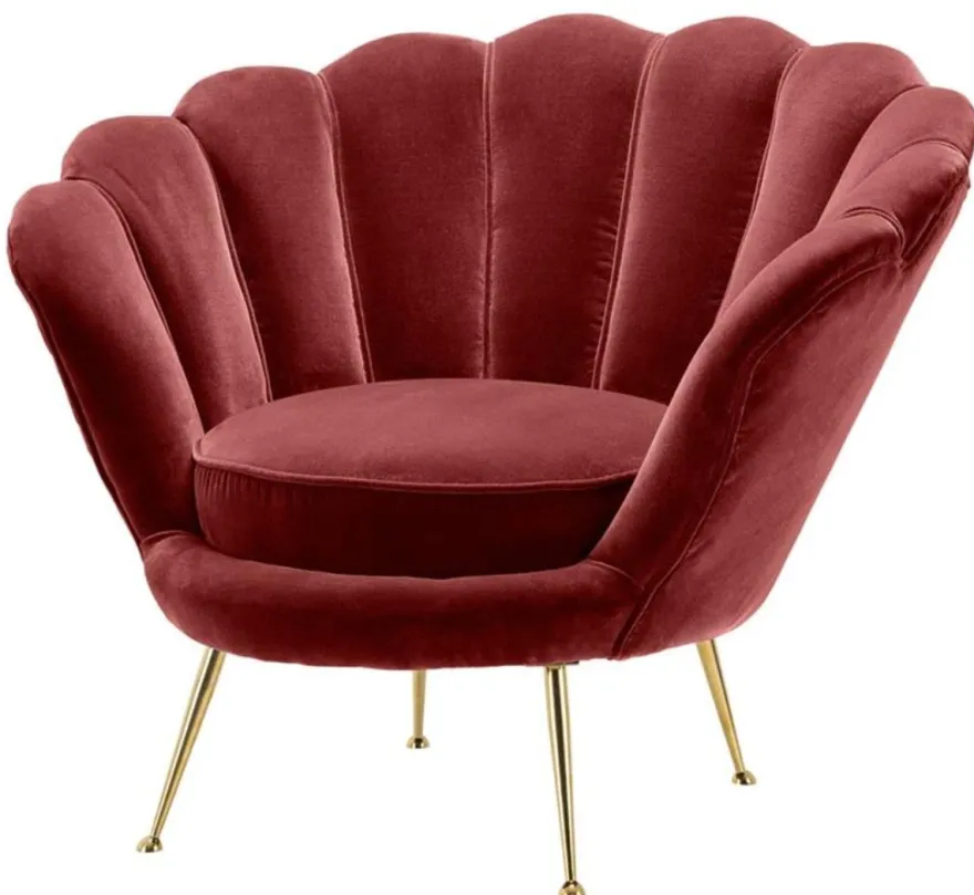 Casa Padrino Luxus Sessel Weinrot / Messing 96,5 x 79 x H. 78 cm - Designer Hotel Möbel