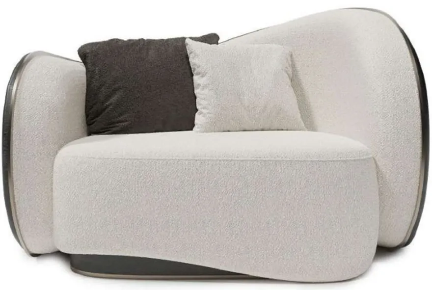 Casa Padrino Luxus Sessel Weiß / Schwarz / Silber 140 x 105 x H. 78 cm - Wohnzimmer Sessel - Hotel Sessel - Wohnzimmer Möbel - Hotel Möbel - Luxus Möbel